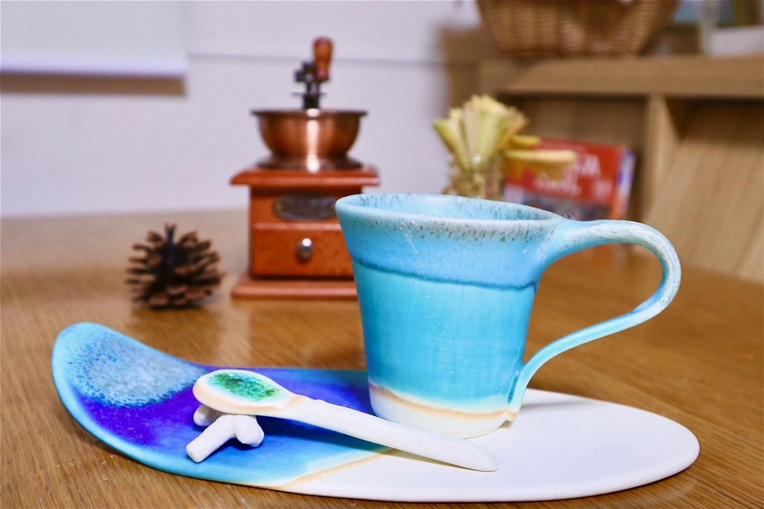 1点限定／うるまブルー カップ＆ソーサ―【沖縄県/うるま陶器