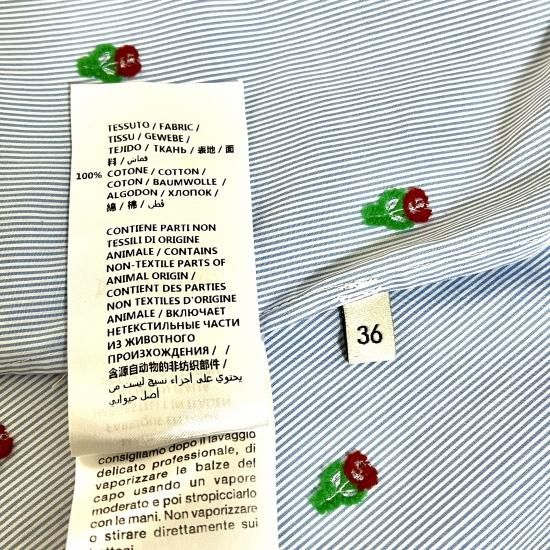 GUCCI】グッチ ブラウス 花モチーフ ブルー フリル 綿 36 COTTON 100