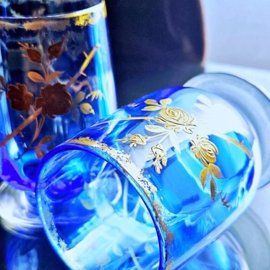 金彩オールドバカラ 美しい薔薇模様のグラス【19世紀後半頃】アール