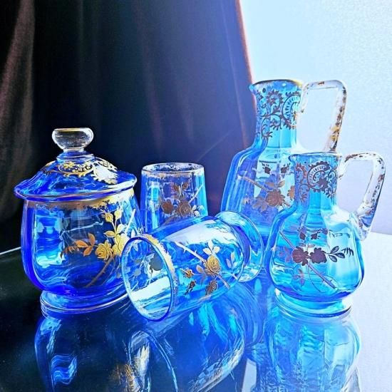 金彩オールドバカラ 美しい薔薇模様のグラス【19世紀後半頃】アール