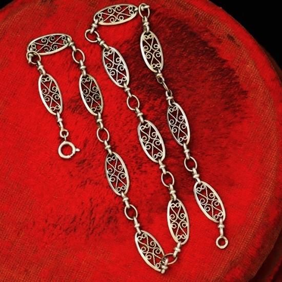 フランス製 アンティークシルバー フィリグリーチェーンネックレス