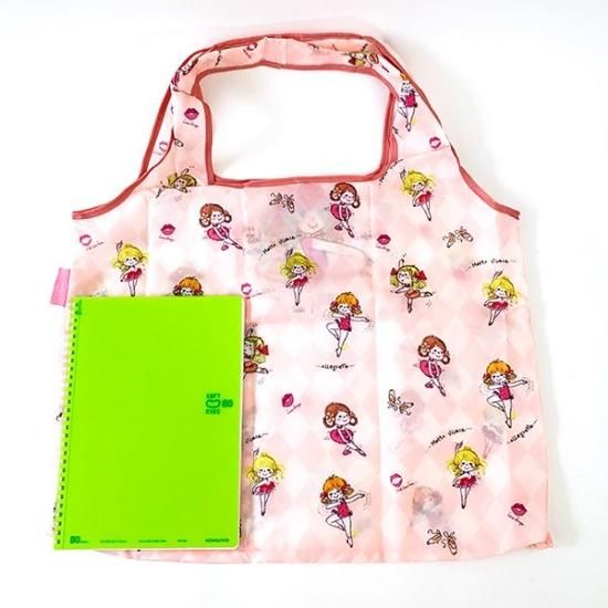 水森亜土 エコバッグ Ballet ピンク 折りたたみ 買い物 マルシェバッグ