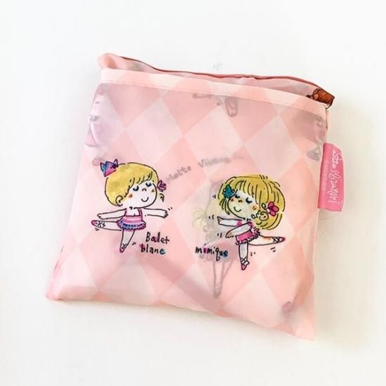 水森亜土 エコバッグ Ballet ピンク 折りたたみ 買い物 マルシェバッグ