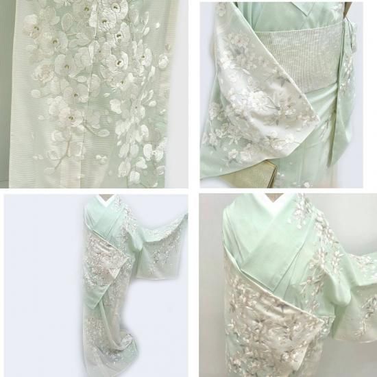 夏 絽 訪問着 新品呉服 蘇州手刺繍 胡蝶蘭と桜花 訪問着 式事