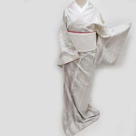 大島紬 白大島紬 しゃぼんと蝶々 カジュアル着物 御仕立上り (3445