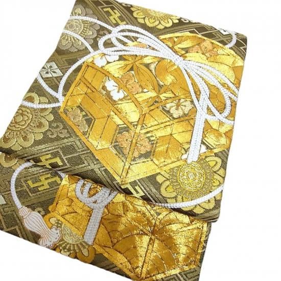袋帯 金駒刺繍 小筥 卍紗綾型 袋帯 礼装 フォーマル 式事 御仕立上り