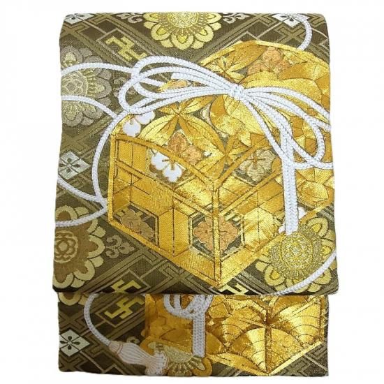 袋帯 金駒刺繍 小筥 卍紗綾型 袋帯 礼装 フォーマル 式事 御仕立上り