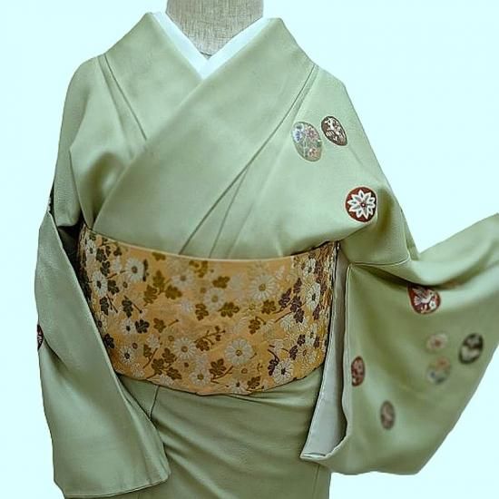 付け下げ 相良刺繍 紋付 花鳥花ノ丸紋 フォーマル 式事 茶道着物 御