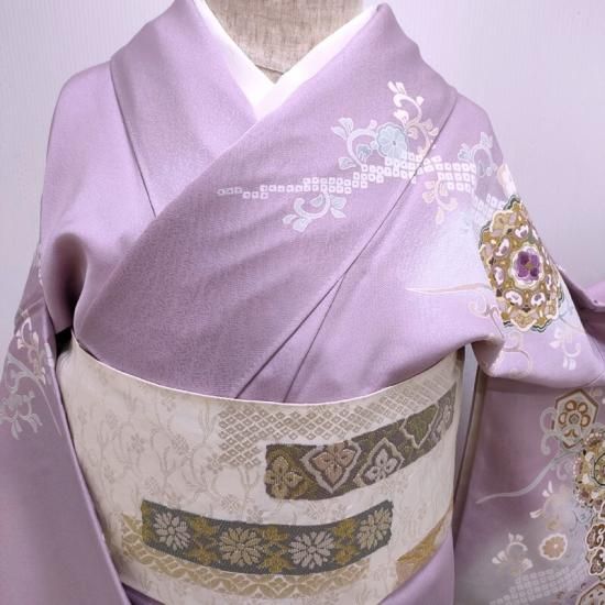 訪問着 じゅらく帝王紫 オリエンタル文様 手刺繍 訪問着 長襦袢セット