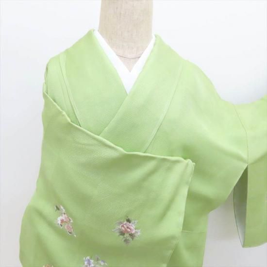 刺繍 付け下げ 花尽し 若葉色地 御仕立上 ガード加工(3281 LYM