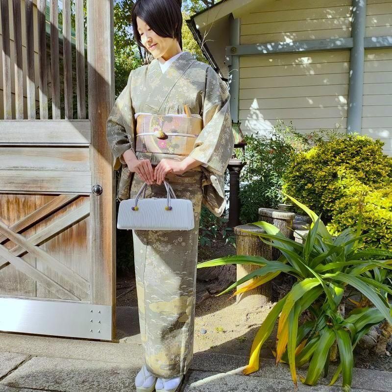 袋帯 じゅらく帝王紫 黄皇糸 すくい織 波間に菊花宝尽し文 御仕立上り