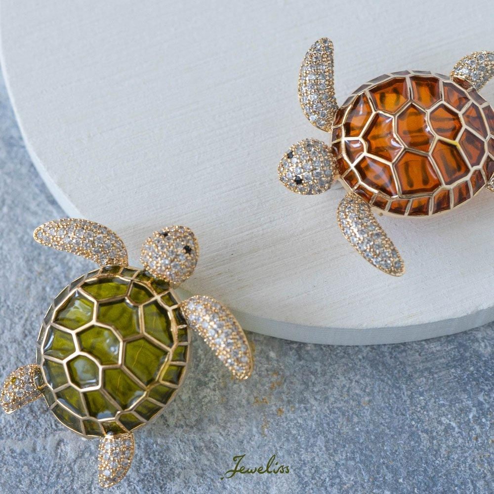 Jeweliss ブローチ トルチェス Tortues 亀 カメ 長寿 縁起物 ゴールド