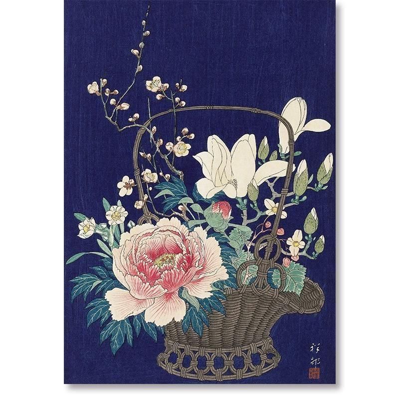 竹籠に牡丹 | 優美な花鳥画 - ROSSO GRAFICO