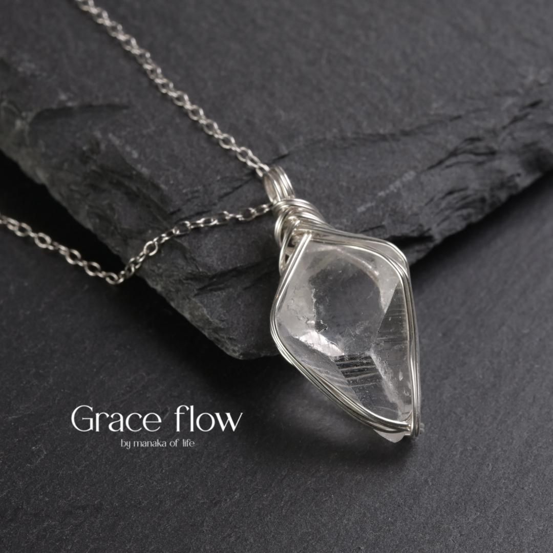 クォーツ(水晶) 原石 鉱物 ワイヤーラッピング ネックレス silver935