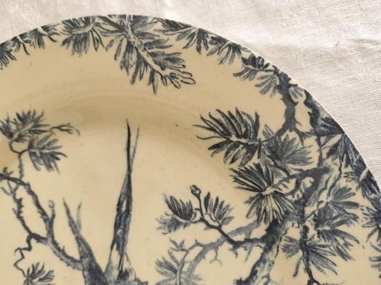 フランス アンティーク GIEN 鳥模様付き 陶器 皿 1900年 観賞用