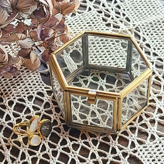 真鍮ガラス・アクセサリーボックス・(SS)・アンティーク加工ガラス