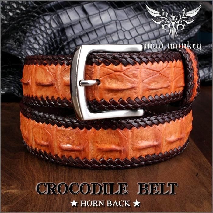 ベルト メンズ 革/クロコダイル・キャメル/ホーンバック