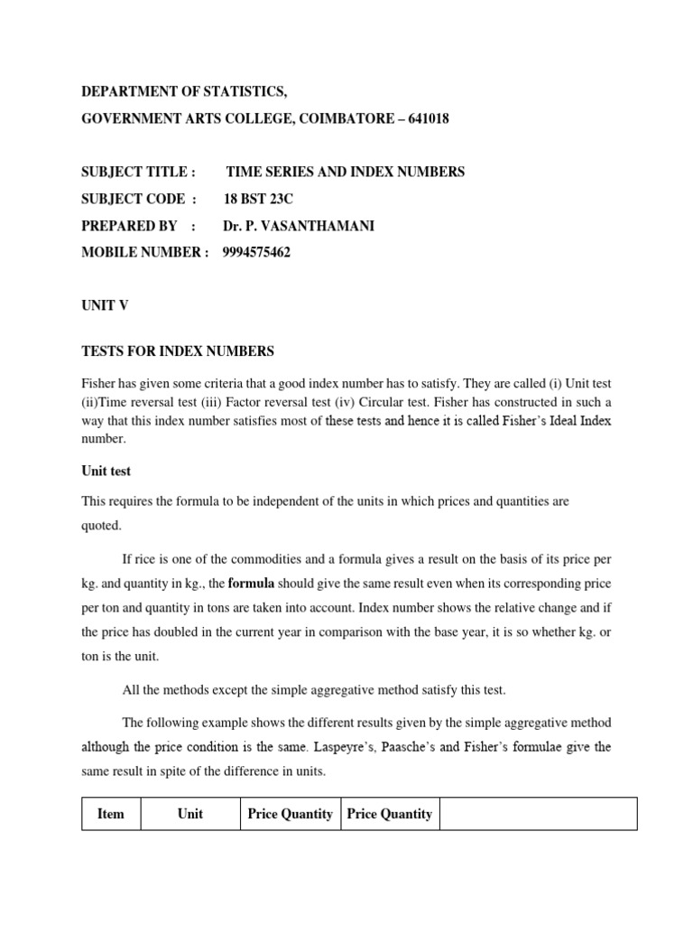 Fisher's Index Tests and Chain Base Method | PDF | Cost Of Living