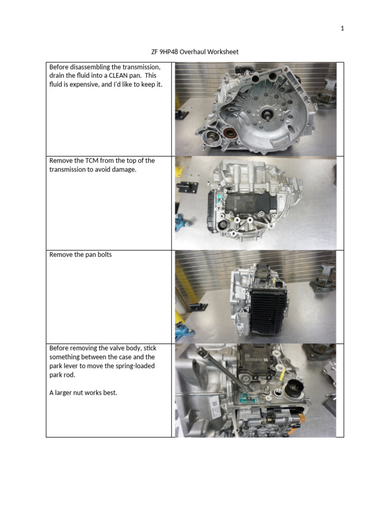 ZF 9HP48 Overhaul Worksheet | PDF | Clutch | Valve