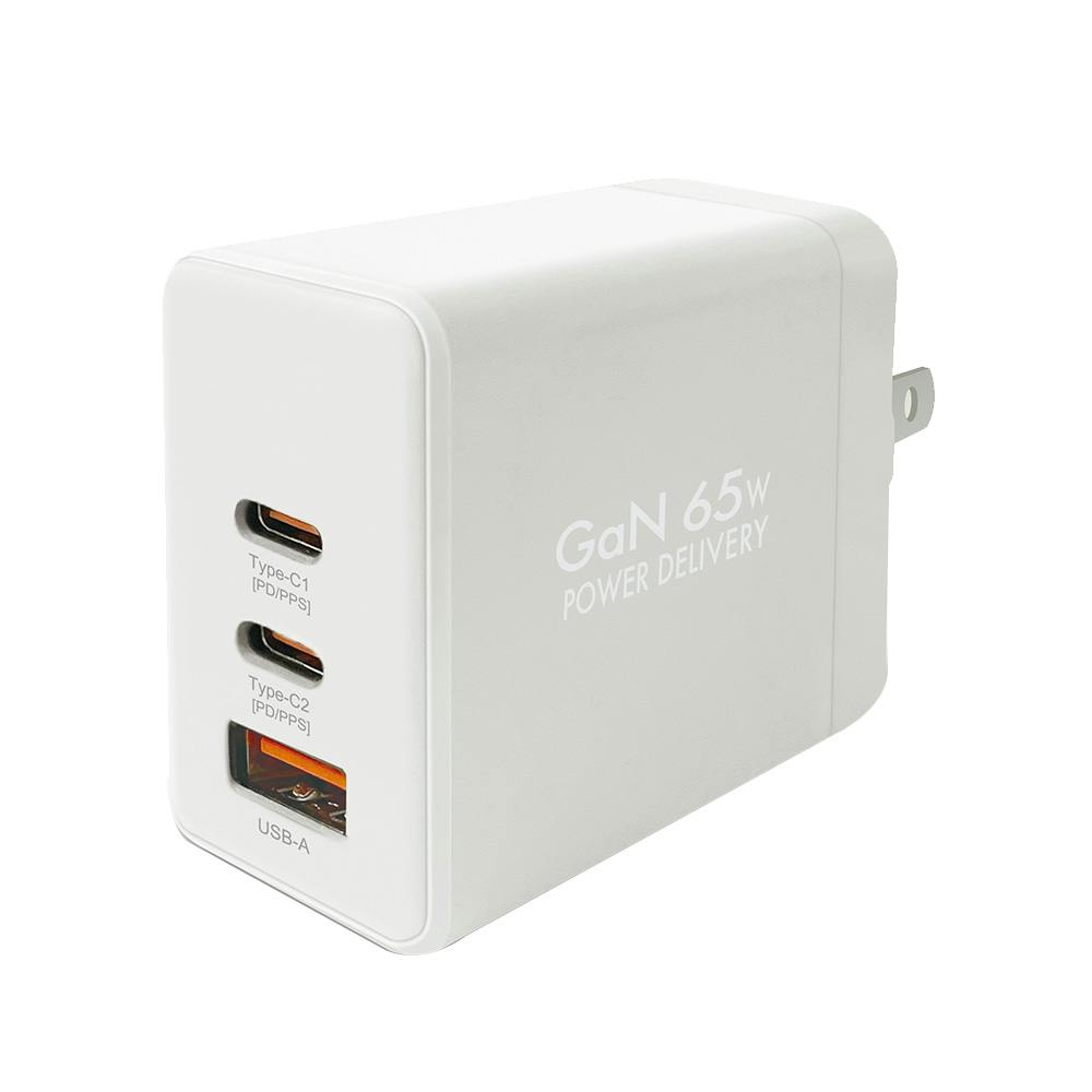 PD対応AC充電器 65W(C×2＆A) ホワイト ACUC2-65ADWH | 携帯