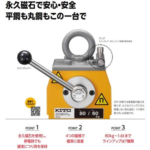 CAINZ-DASH】キトー スーパーマグ KRD形 使用荷重 平鋼500kg