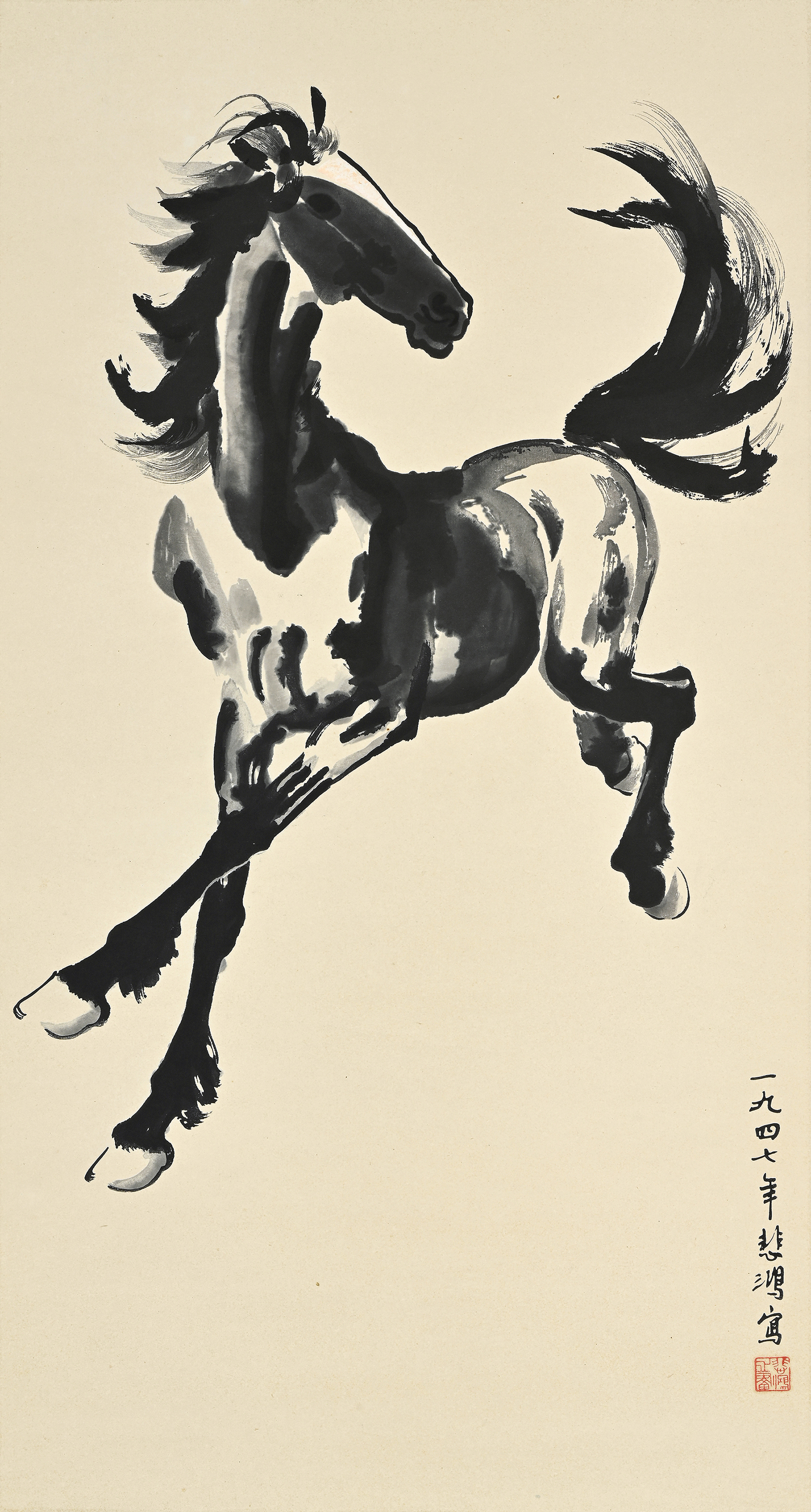 四条屏・名人字画 徐悲鴻「奔馬図」掛け軸 墨馬・装飾屏風 美術掛画