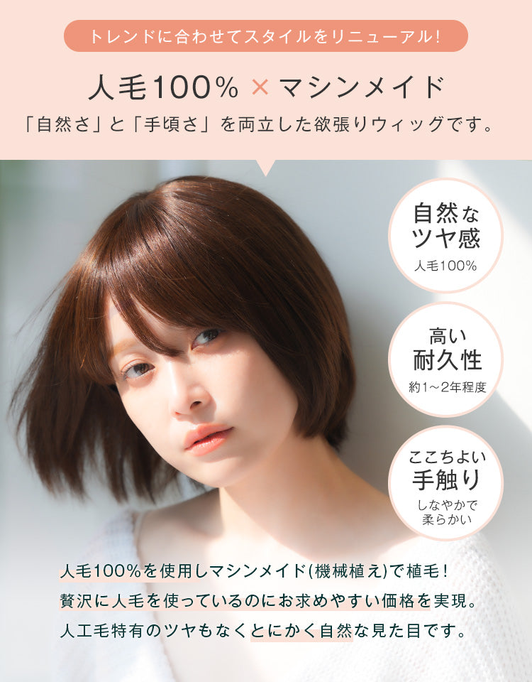 マシンメイド人毛100% ショート/シルエットボブ/セミディ｜リネアストリア
