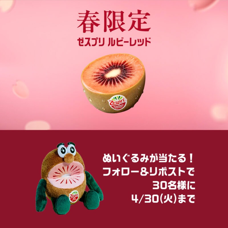 ゼスプリ ルビーレッドキウイのぬいぐるみが最大30名に当たる！】「春