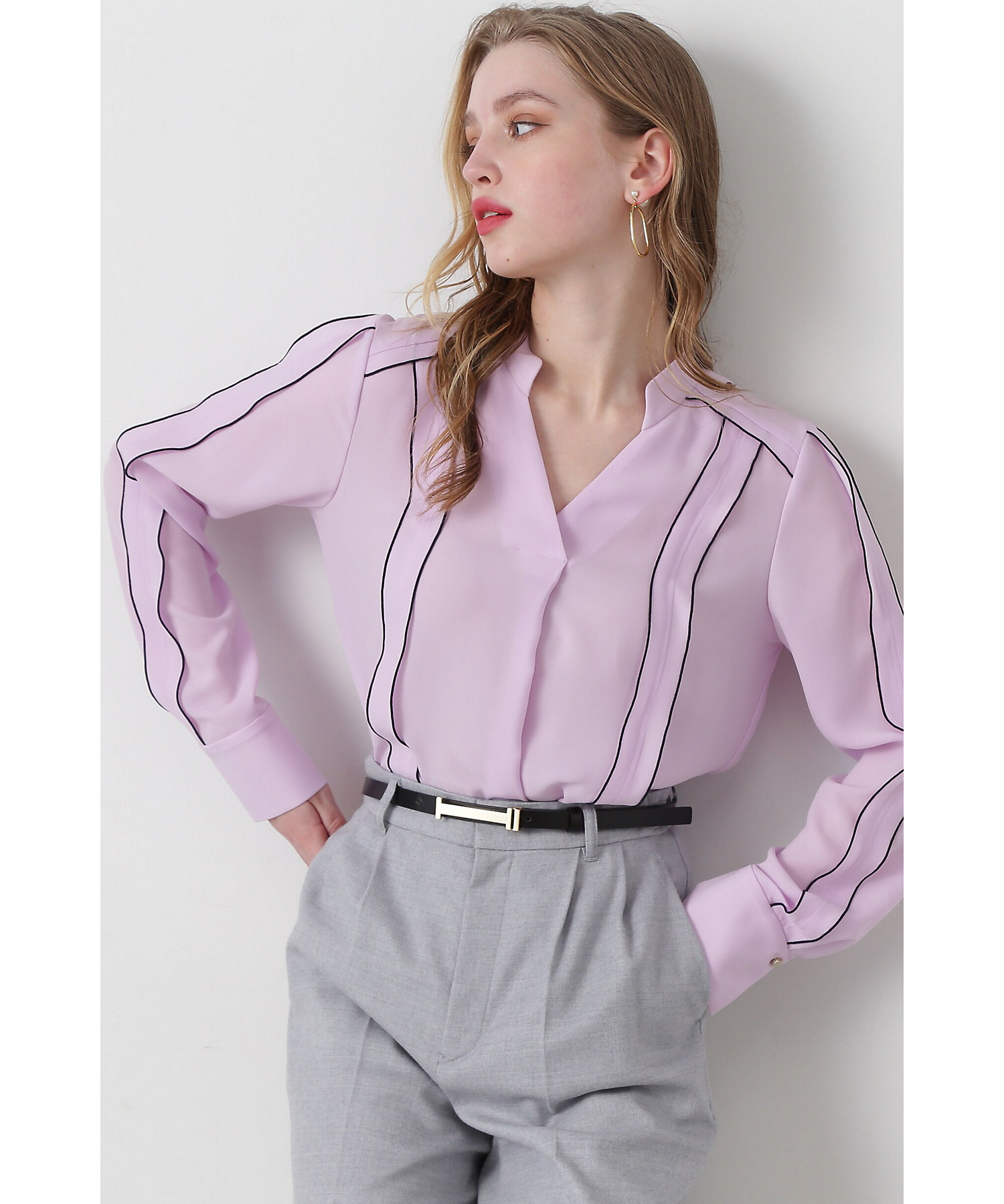 ◇バイカラーラインブラウス（0315110101） | PINKY&DIANNE