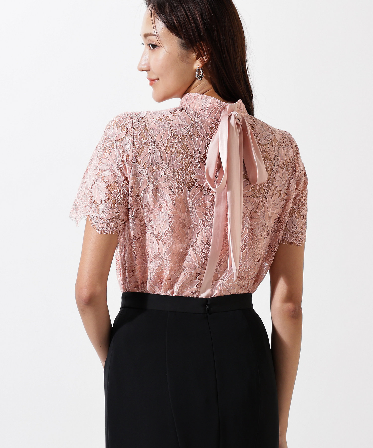 リーフレースバックリボンブラウス（0315210801