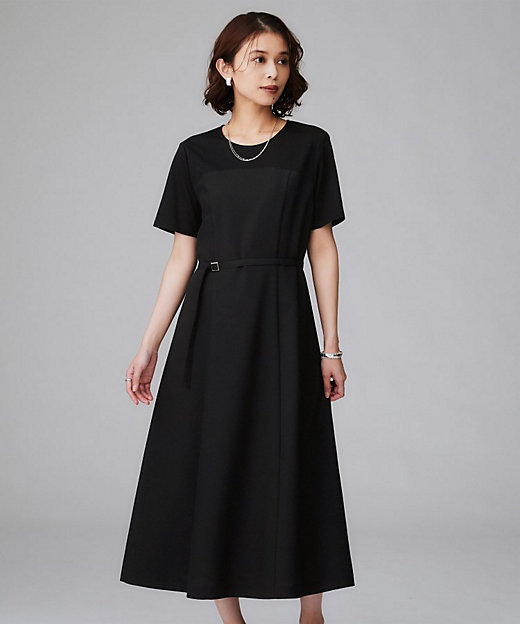 きれいめカジュアル／セミフレア】異素材ドッキングワンピース