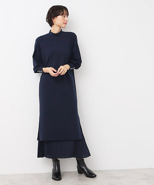 洗える】プリーツレイヤードニットワンピース（2002375030