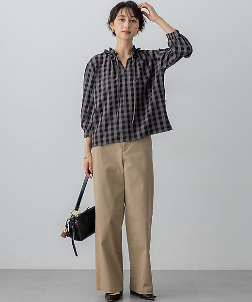 WEB＆一部店舗限定】ブロックチェック フリル ブラウス