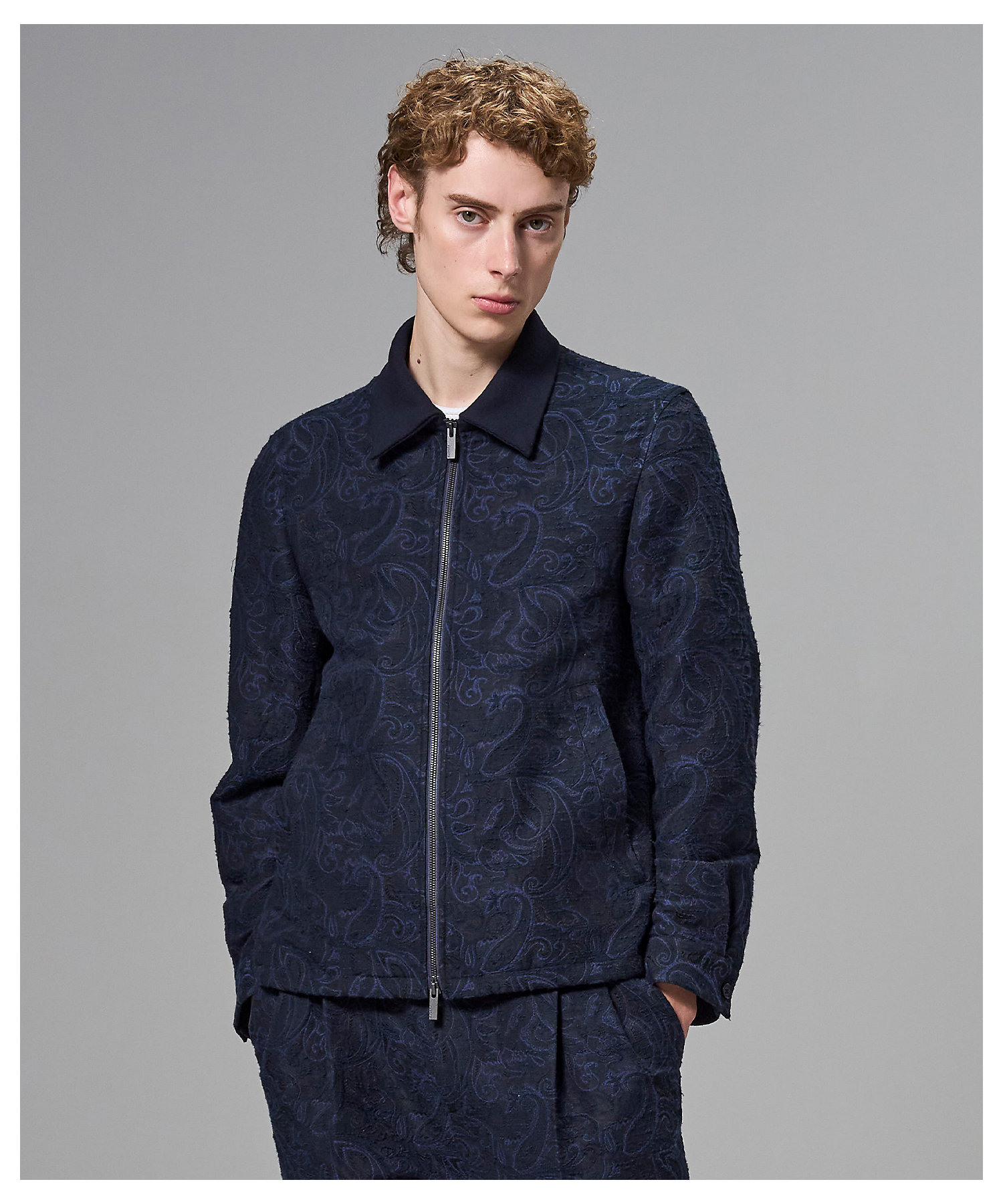 新柄】エスニカルスラブジャカード ジップアップブルゾン