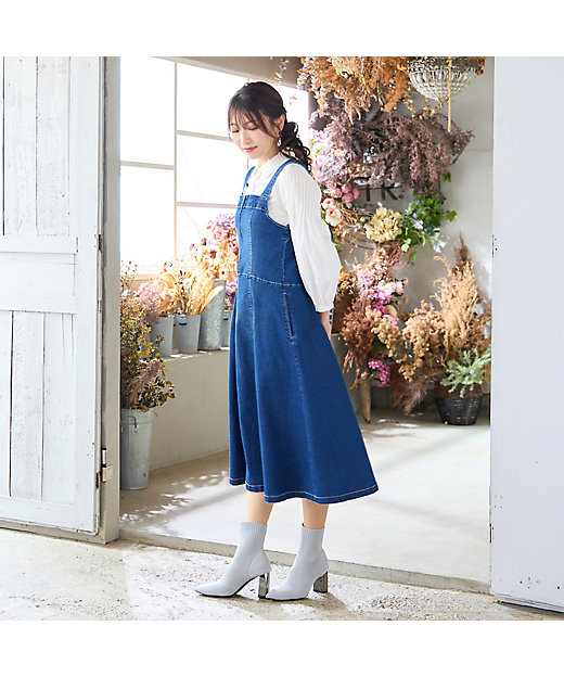 伸縮性◎】フレアデニムジャンパースカート（51015509