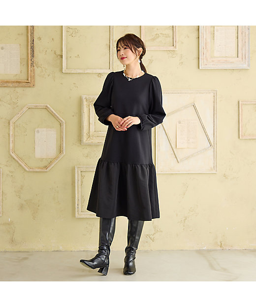 吸湿発熱／保温性】異素材切替ティアードワンピース（51016509