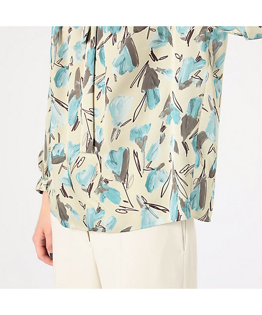 ブーゲンビリアプリント ボウタイギャザーブラウス | maison