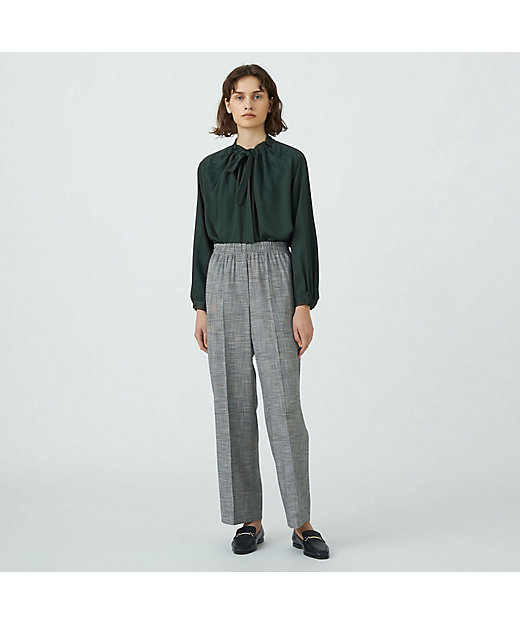 ウォッシャブルサテン ボウタイギャザーブラウス | maison