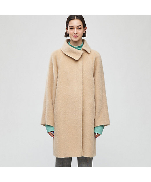 ウールアルパカモヘヤシャギー アシンメトリーカラーコート | maison