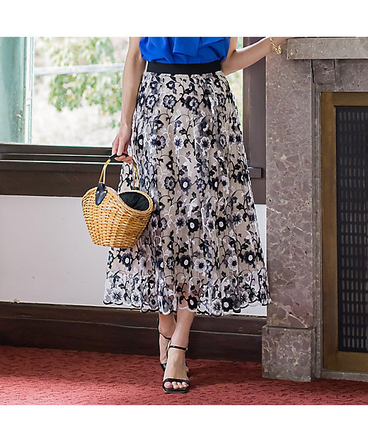 チュールフラワー刺繍スカート | Viaggio Blu (Women)/ビアッジョ