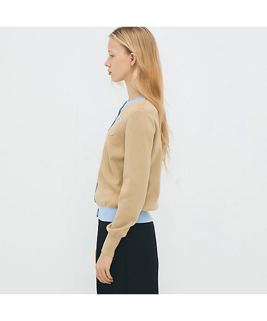 コットンカシミヤ バイカラークルーネックカーディガン | CABaN