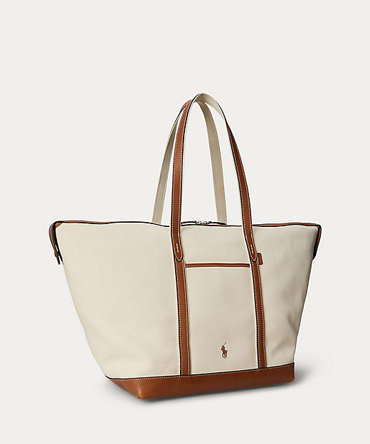 レザートリム キャンバス ラージ ショッパー トート