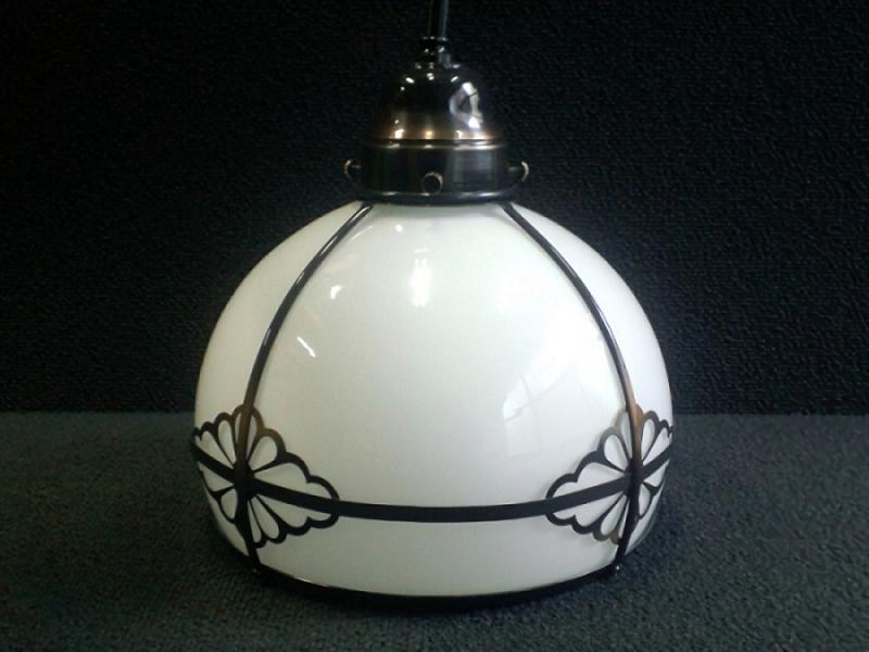 200Φ 乳白硝子電燈笠 8インチ 鉄鉢型 菊菱 ISGK:00-01 | 趣のある古き