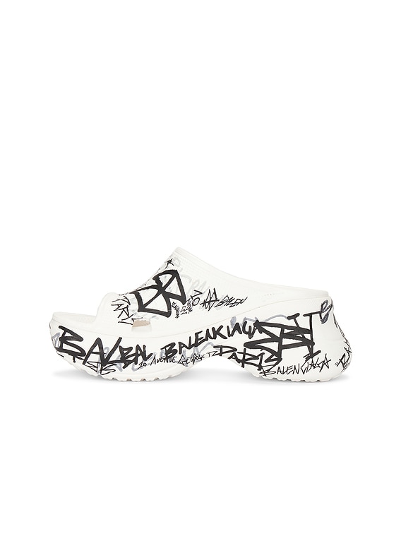 Balenciaga Crocs Pool Slide Sandal in White & Black | FWRD