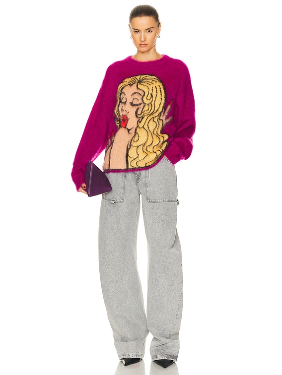 ERL Unisex Kiss Mohair Intarsia Sweater Knit in FUSCIA | FWRD