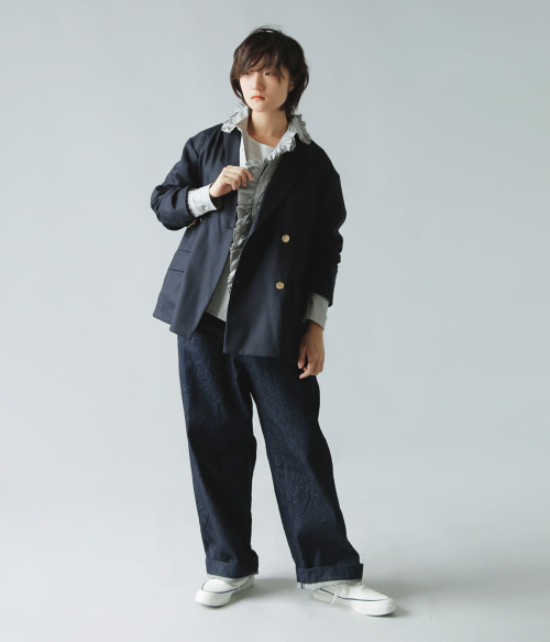 TOUJOURS フリル ワイドシャツ Cotton Triple Yarn Twill Cloth Bishop