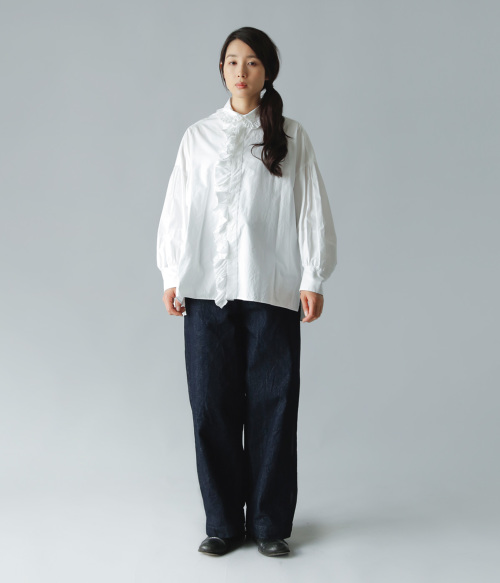 TOUJOURS フリル ワイドシャツ Cotton Triple Yarn Twill Cloth Bishop