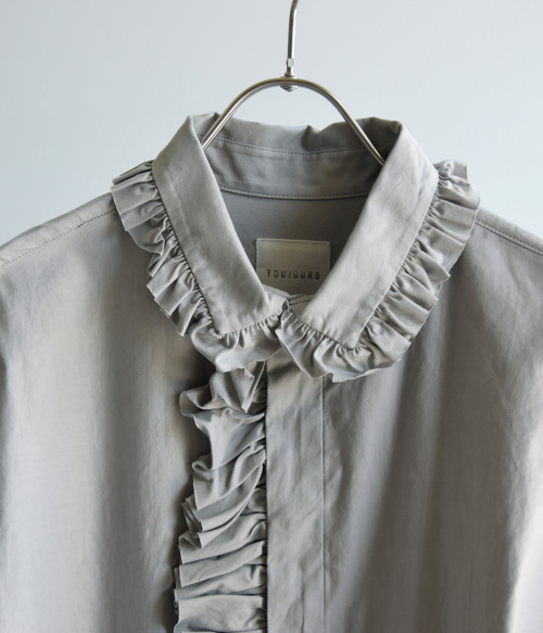 TOUJOURS フリル ワイドシャツ Cotton Triple Yarn Twill Cloth Bishop