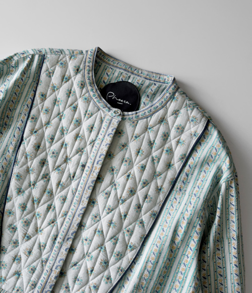 Pheeta(フィータ)コットン ドット×ストライプ 切替 ロングシャツ