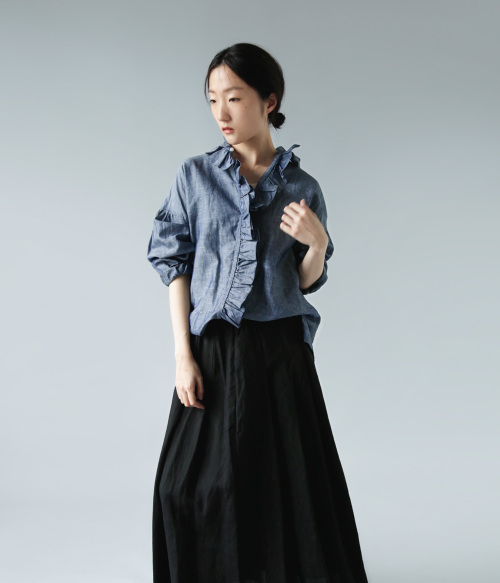 TOUJOURS トゥジュー インディゴ コットン リネン シャンブレー シャツ